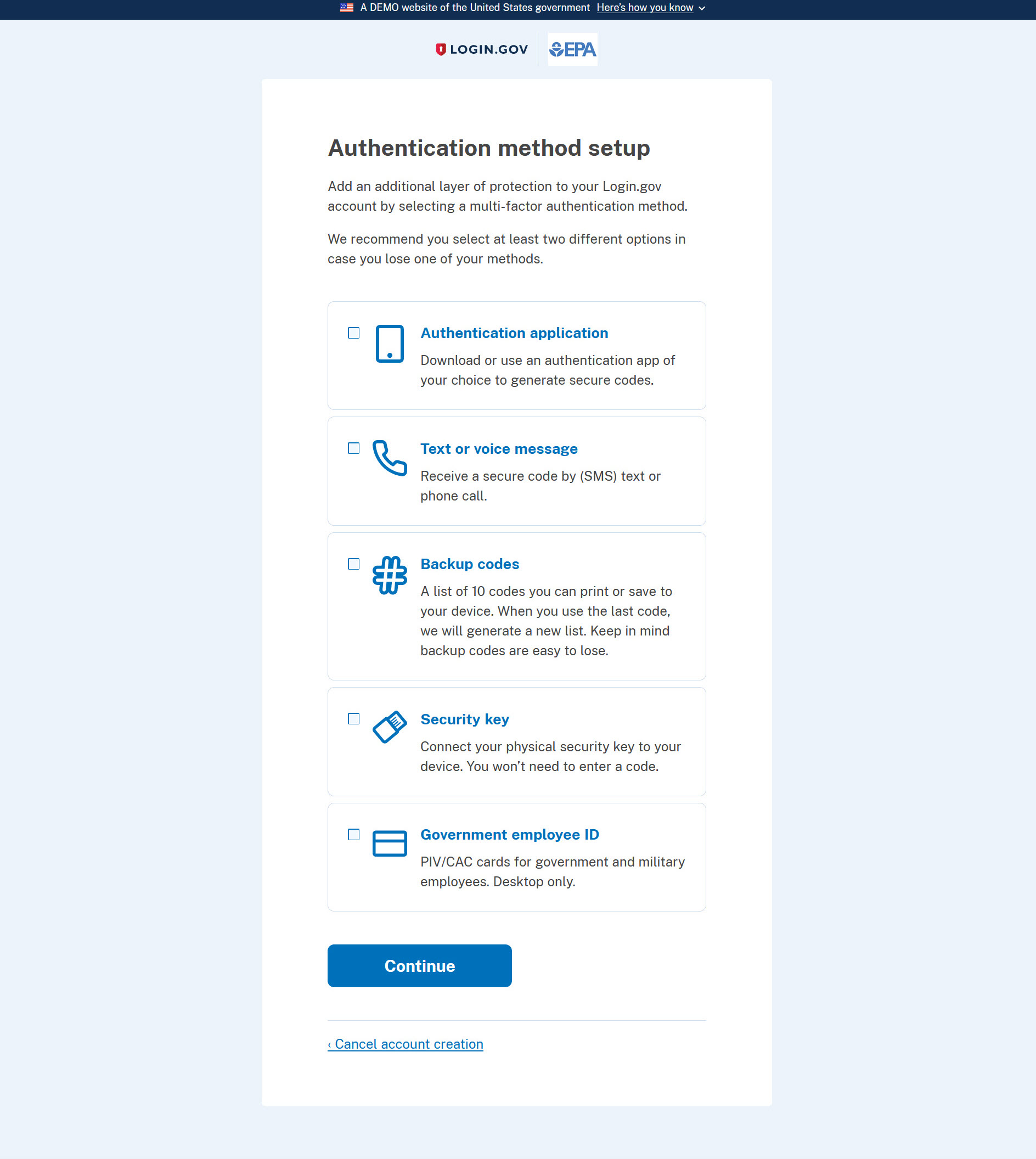 Login.gov - authentication method setup